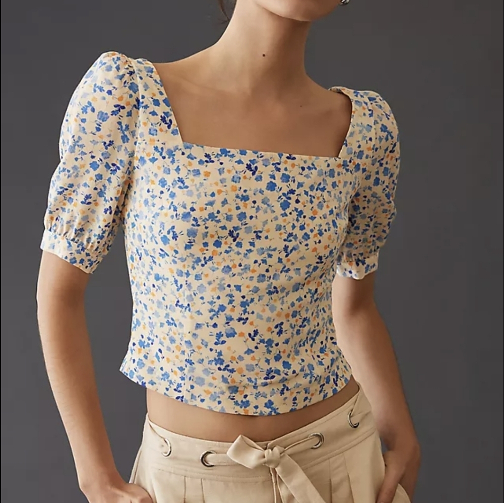 Favorite Daughter The One That Got Away  Anthropologie Floral Square Neck Blouse